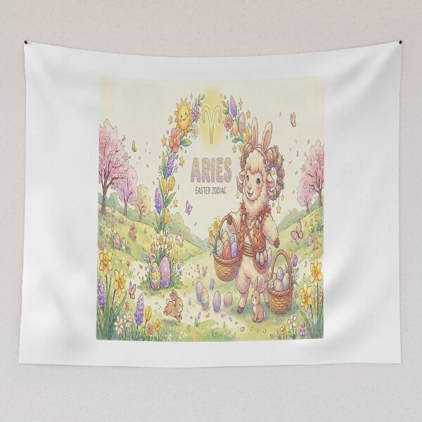 Item preview, Cute Ram with Bunny Ears & Colorful Egg Basket designed and sold by ClaussShop.