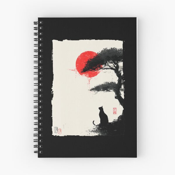 Item preview, Japanese Sumi-e Cat Silhouette Red Sun Minimalist Ink designed and sold by titanlevi.