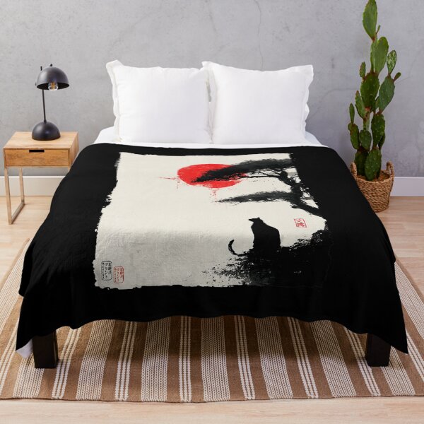 Item preview, Japanese Sumi-e Cat Silhouette Red Sun Minimalist Ink designed and sold by titanlevi.