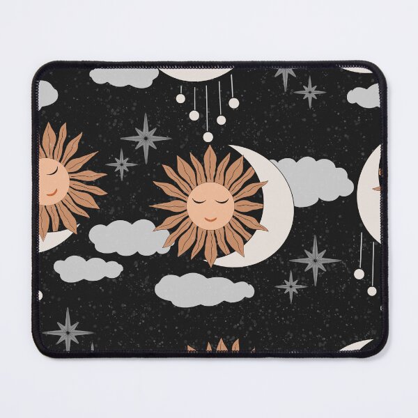 Item preview, Large scale of Black Celestial Sun Moon Pattern Boho Night Sky Art designed and sold by DColourMuse.