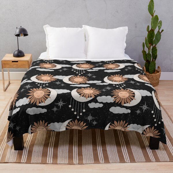 Item preview, Medium scale of Black Celestial Sun Moon Pattern Boho Night Sky Art designed and sold by DColourMuse.