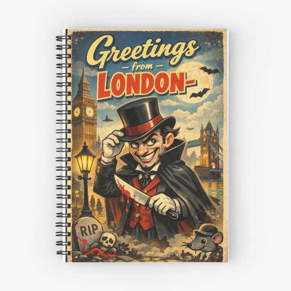 Item preview, Greetings from London – Cartoon Jack the Ripper Vintage Travel Poster designed and sold by Earth Celebration Designs.