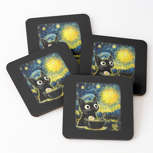 Item preview, Kawaii Cat Ramen Starry Night Style Cute Anime Illustration designed and sold by titanlevi.