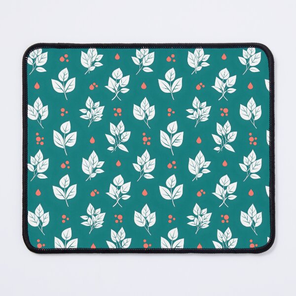 Item preview, Minimalist Botanical Seamless Pattern – White Leaves & Coral Dots on Dark Teal designed and sold by HolmeProud.
