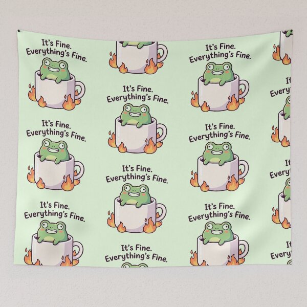 Item preview, Funny Frog “It’s Fine Everything’s Fine” Meme – Cute Frog Anxiety Humor Aesthetic Sticker designed and sold by magiquecreations.