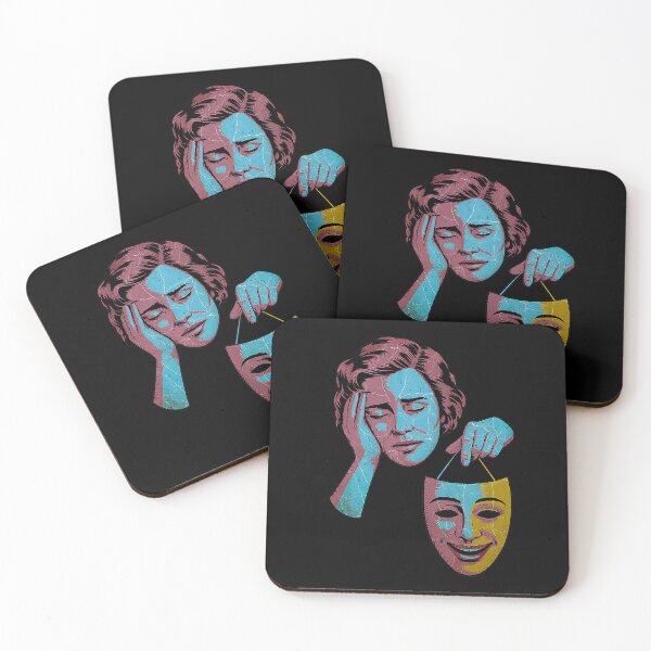 Item preview, Sad Woman Holding Smiling Mask Vintage Duality Portrait designed and sold by Amanda's Factory.