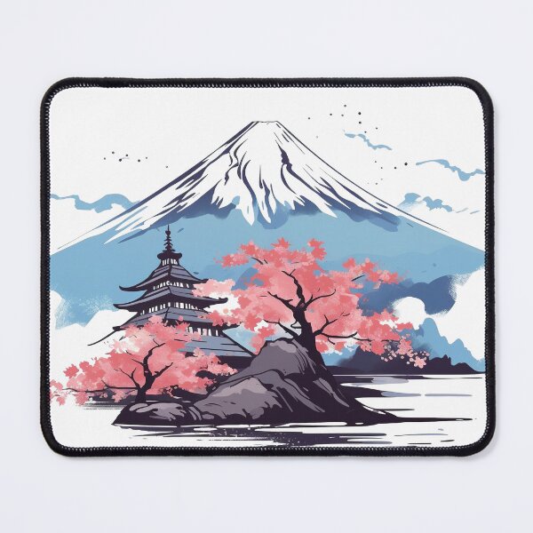 Item preview, Mount Fuji and Pagoda with cherry Blossoms designed and sold by Sticker-lab-co.