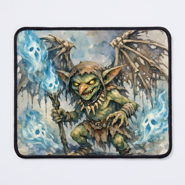 Item preview, Watercolor Goblin Wizard – Dark Fantasy Creature with Blue Fire Magic | Goblincore Art designed and sold by cr6zym1nd.