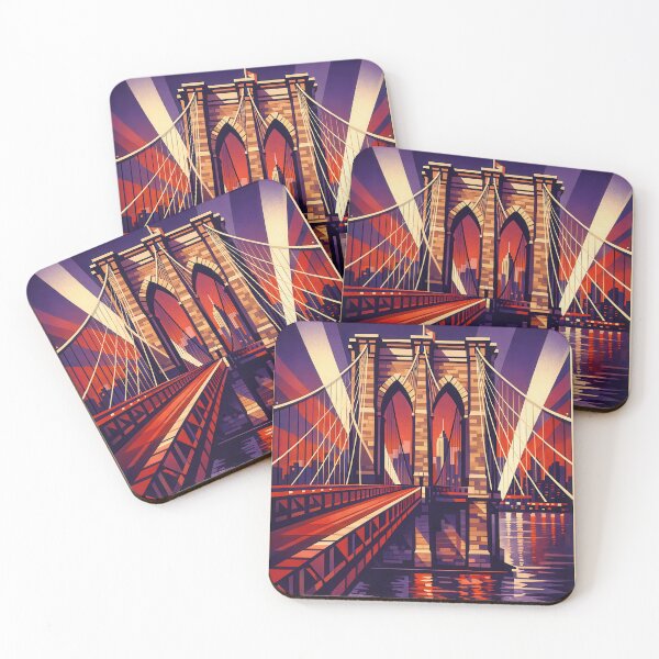 Item preview, Visit Brooklyn Bridge – New York Art Deco Travel Poster designed and sold by Earth Celebration Designs.