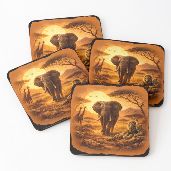 Item preview, African Safari Sunset Mosaic – Elephant Lion Giraffe – Textured Wildlife Art Design designed and sold by AnimalAirtistry.