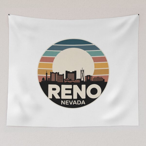 Artikelvorschau, Reno, Nevada: Retro-Skyline in Blau, Türkis und Orange bei Sonnenuntergang entworfen und verkauft von CircinusStore.