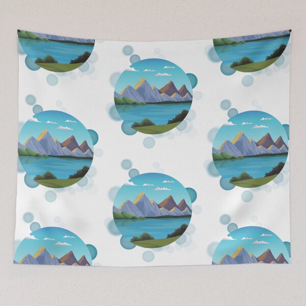 Item preview, Mountains Landscape with a Bright Sky and River - Nature Illustration designed and sold by iamKRUK.
