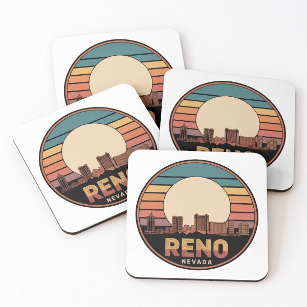 Item preview, Reno Nevada: Teal Orange Yellow Sunset Skyline Badge designed and sold by CircinusStore.