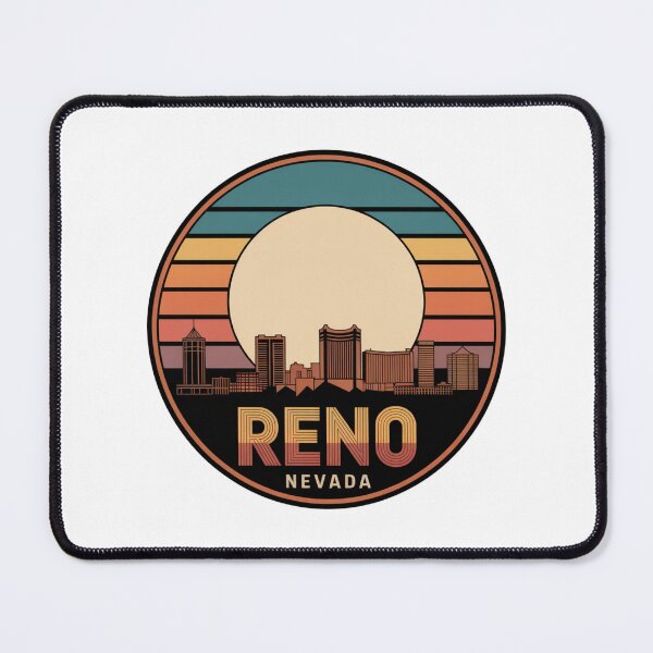 Item preview, Reno Nevada: Teal Orange Yellow Sunset Skyline Badge designed and sold by CircinusStore.
