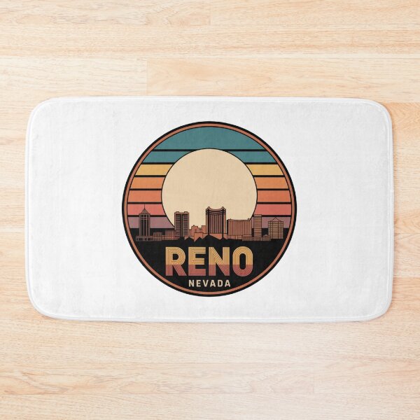 Item preview, Reno Nevada: Teal Orange Yellow Sunset Skyline Badge designed and sold by CircinusStore.