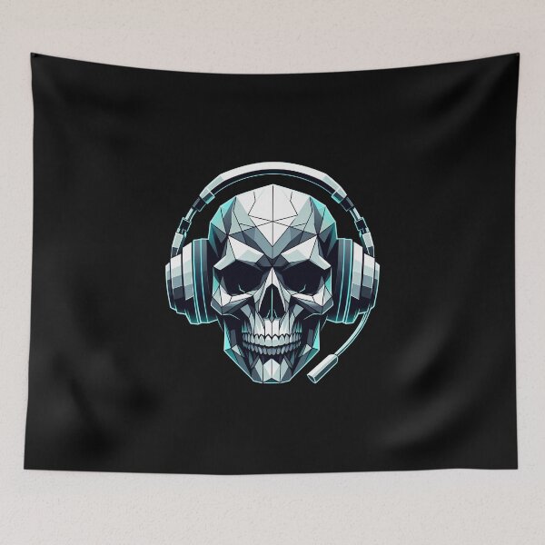 Item preview, Geometric Cyber Skull – Neon Gaming Headphones – Techwear Art designed and sold by Phetuvov.