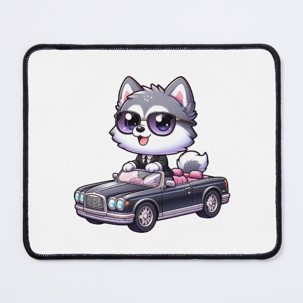 Item preview, Cute Husky Driving Black Classic Car- Charming Kawaii Sticker designed and sold by carestazafeli.