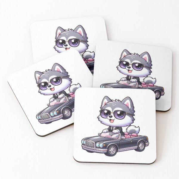 Item preview, Cute Husky Driving Black Classic Car- Charming Kawaii Sticker designed and sold by carestazafeli.