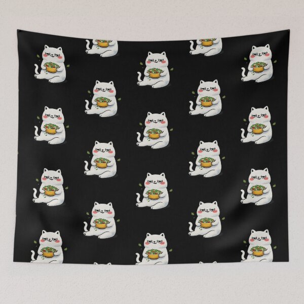 Item preview, Kawaii Salad Cat Embroidery Design, Funny Chubby Anime Diet Cat designed and sold by ColorSplash123.