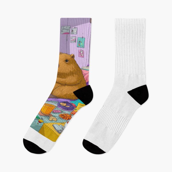 Item preview, Capybara Chilling with Phone and Snacks on Bed designed and sold by NicolasGlowArt.