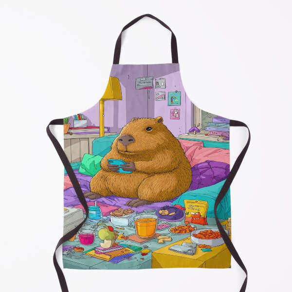 Item preview, Capybara Chilling with Phone and Snacks on Bed designed and sold by NicolasGlowArt.
