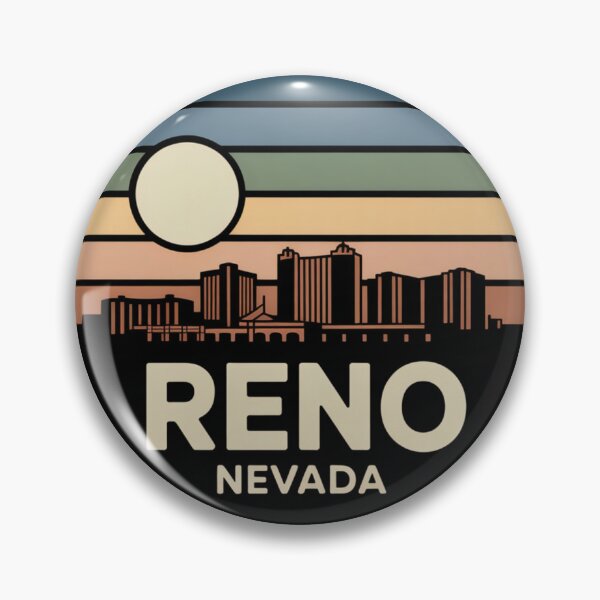 Item preview, Reno Nevada: Blue Green Yellow Sunset Skyline Badge designed and sold by CircinusStore.