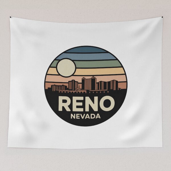 Item preview, Reno Nevada: Blue Green Yellow Sunset Skyline Badge designed and sold by CircinusStore.