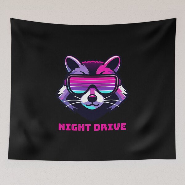 Item preview, Night Drive Raccoon – Retro Synthwave Neon – 80s Futuristic Art designed and sold by Phetuvov.