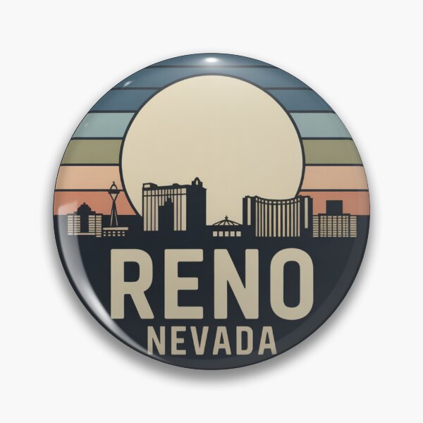 Item preview, Reno Nevada: Green Orange Sunset Skyline Badge designed and sold by CircinusStore.