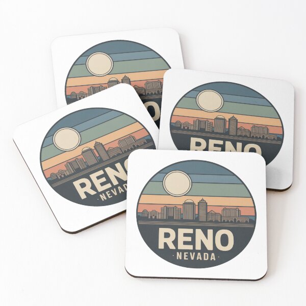 Item preview, Reno Nevada: Blue Green Orange Red Sunset Skyline Badge designed and sold by CircinusStore.