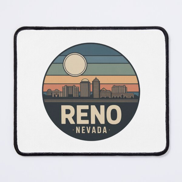 Item preview, Reno Nevada: Blue Green Orange Red Sunset Skyline Badge designed and sold by CircinusStore.