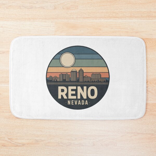 Item preview, Reno Nevada: Blue Green Orange Red Sunset Skyline Badge designed and sold by CircinusStore.