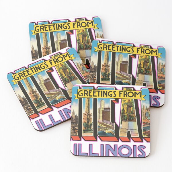 Item preview, Greetings From Chicago Illinois Vintage Postcard Style City Skyline Collage Typography Art designed and sold by portokalis.