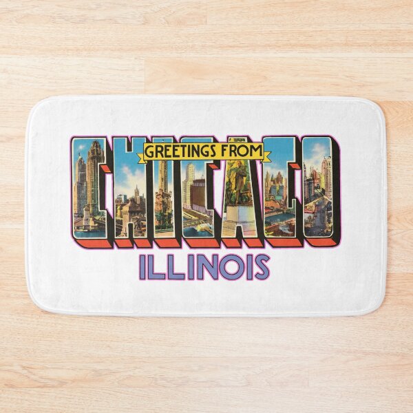 Item preview, Greetings From Chicago Illinois Vintage Postcard Style City Skyline Collage Typography Art designed and sold by portokalis.