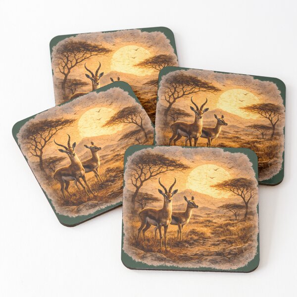Item preview, African Gazelle Sunset – Textured Mosaic Wildlife Art – Feathered Edge Transparent Design designed and sold by AnimalAirtistry.