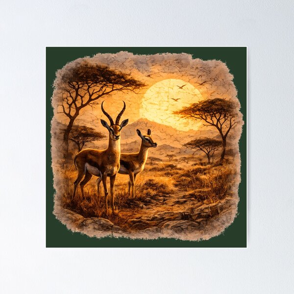 Item preview, African Gazelle Sunset – Textured Mosaic Wildlife Art – Feathered Edge Transparent Design designed and sold by AnimalAirtistry.