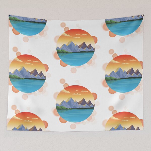 Item preview, Sunset over Mountains and River Landscape - Nature Illustration designed and sold by iamKRUK.