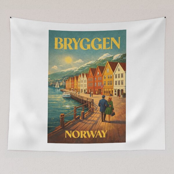 Item preview, Bryggen Bergen Harbor Waterfront Vestland Norway Fjord Coastal Cityscape designed and sold by Aryabek.