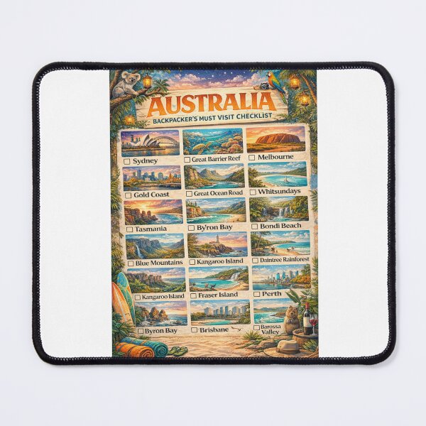 Item preview, Australia Backpacker Must Visit Checklist Sydney Great Barrier Reef Uluru Gold Coast Map designed and sold by Aryabek.