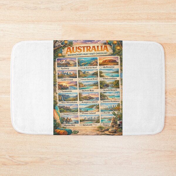 Item preview, Australia Backpacker Must Visit Checklist Sydney Great Barrier Reef Uluru Gold Coast Map designed and sold by Aryabek.