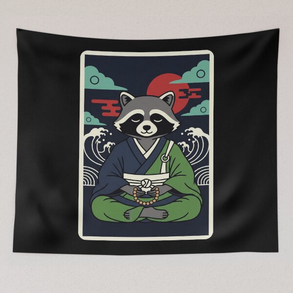 Item preview, Zen Raccoon Meditation Japanese Style Illustration designed and sold by JordynLadukeg65.