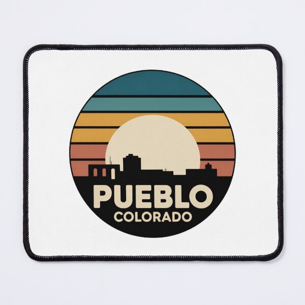 Item preview, Pueblo Colorado: Blue Orange Red Sunset Skyline Badge designed and sold by CircinusStore.
