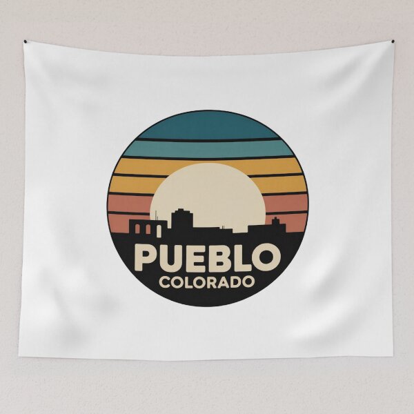 Item preview, Pueblo Colorado: Blue Orange Red Sunset Skyline Badge designed and sold by CircinusStore.