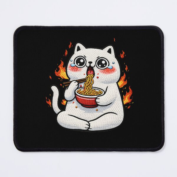 Item preview, Kawaii Spicy Noodles Cat Embroidery Design, Funny Chubby Anime Foodie Cat designed and sold by ColorSplash123.
