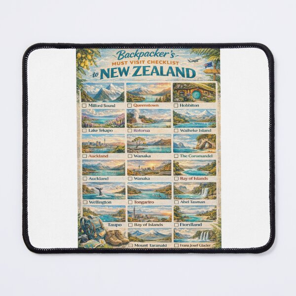 Item preview, New Zealand Backpacker Must Visit Checklist Milford Sound Queenstown Rotorua Fiordland Map designed and sold by Aryabek.