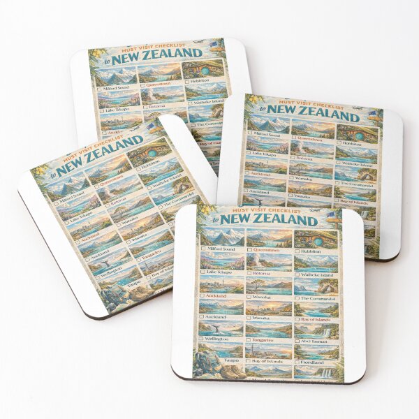 Item preview, New Zealand Backpacker Must Visit Checklist Milford Sound Queenstown Rotorua Fiordland Map designed and sold by Aryabek.