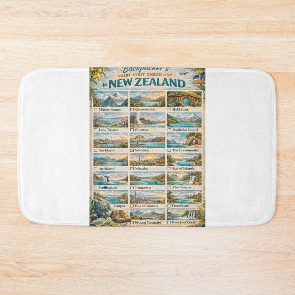 Item preview, New Zealand Backpacker Must Visit Checklist Milford Sound Queenstown Rotorua Fiordland Map designed and sold by Aryabek.
