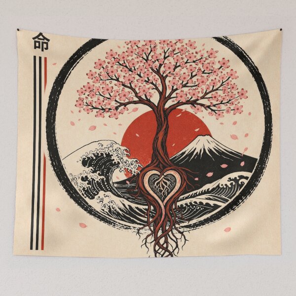Item preview, Tree of Life – Japanese Wave & Sakura Heart Art designed and sold by ECHOES from the SOUL.