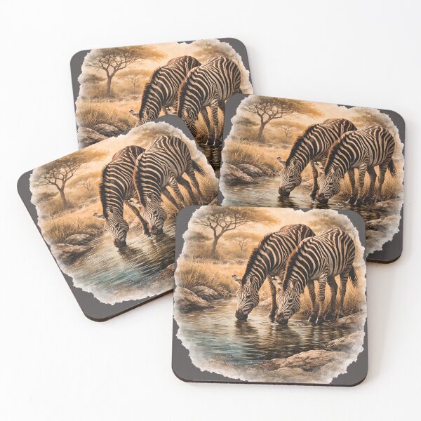 Item preview, Zebra Watering Hole – African Safari Wildlife Art – Textured Rock Style with Feathered Transparent Edges designed and sold by AnimalAirtistry.