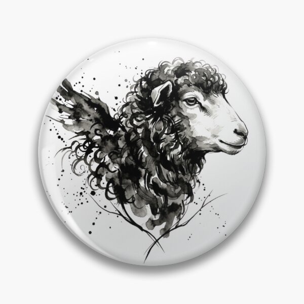 Item preview, Lamb with Wings - Black Ink Fantasy Art designed and sold by LittleLoopArt.